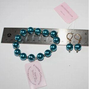 Chunky Beaded Earrings & Stretch Bracelet Blue Green NWT Beads Garold C Miller